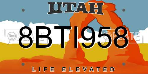 8BTI958 Utah License Plate
