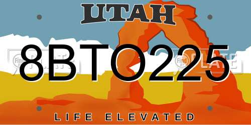 8BTO225 Utah License Plate