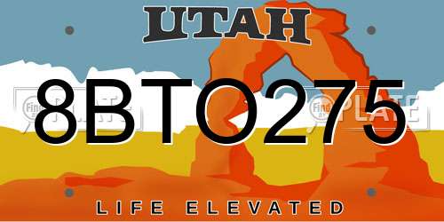 8BTO275 Utah License Plate