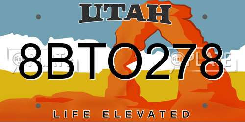 8BTO278 Utah License Plate