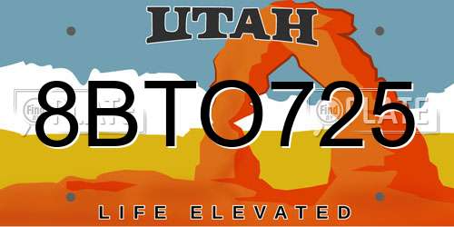 8BTO725 Utah License Plate