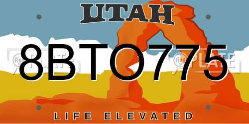 8BTO775 Utah License Plate