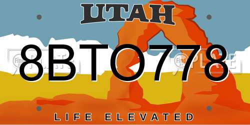 8BTO778 Utah License Plate