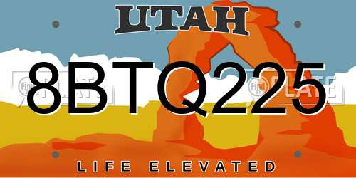 8BTQ225 Utah License Plate