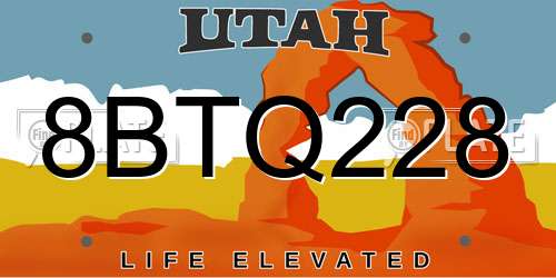 8BTQ228 Utah License Plate