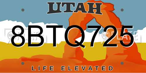 8BTQ725 Utah License Plate