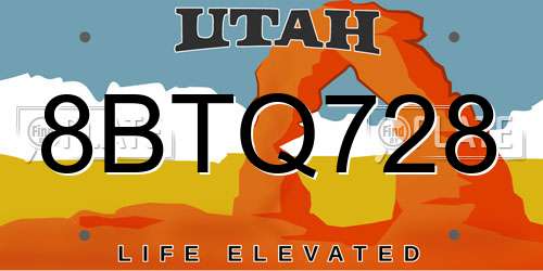 8BTQ728 Utah License Plate