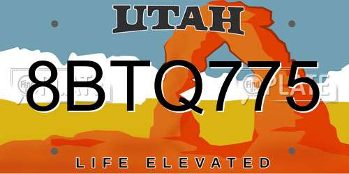 8BTQ775 Utah License Plate
