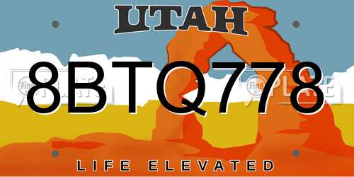 8BTQ778 Utah License Plate