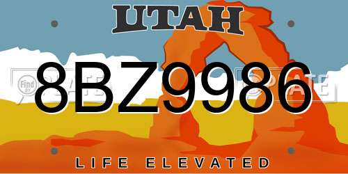 8BZ9986 Utah License Plate
