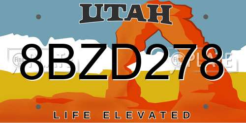 8BZD278 Utah License Plate