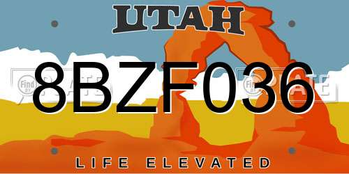 8BZF036 Utah License Plate