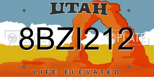 8BZI212 Utah License Plate