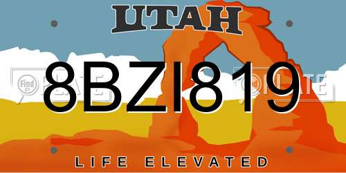 8BZI819 Utah License Plate