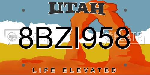 8BZI958 Utah License Plate