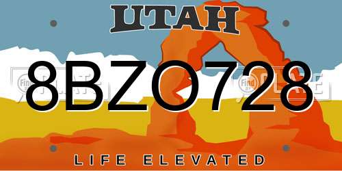 8BZO728 Utah License Plate
