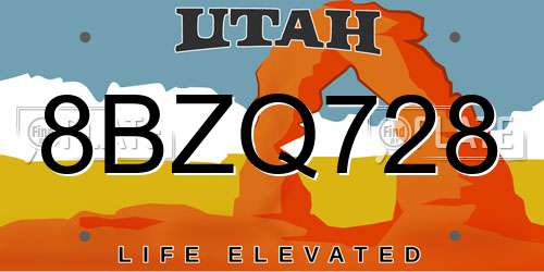 8BZQ728 Utah License Plate