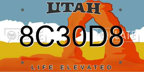 8C30D8 Utah License Plate