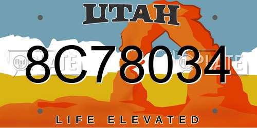8C78034 Utah License Plate