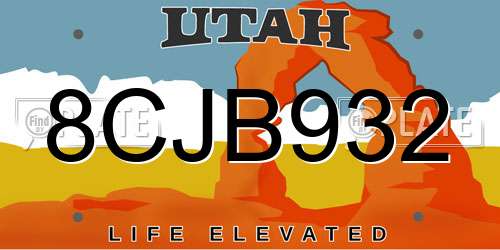 8CJB932 Utah License Plate