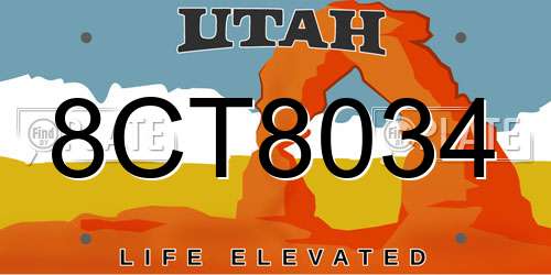 8CT8034 Utah License Plate