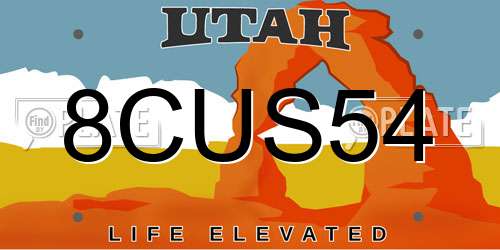 8CUS54 Utah License Plate