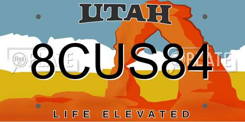 8CUS84 Utah License Plate