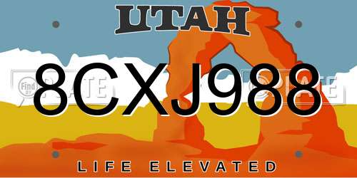 8CXJ988 Utah License Plate