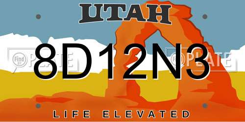 8D12N3 Utah License Plate