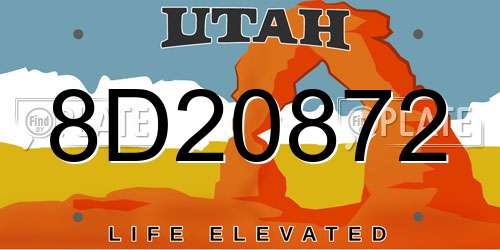 8D20872 Utah License Plate