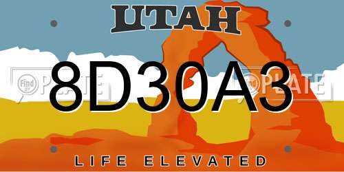 8D30A3 Utah License Plate