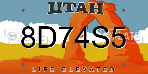 8D74S5 Utah License Plate