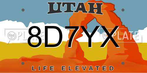 8D7YX Utah License Plate