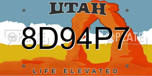 8D94P7 Utah License Plate