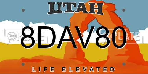 8DAV80 Utah License Plate
