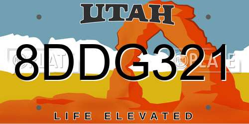 8DDG321 Utah License Plate