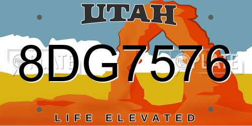 8DG7576 Utah License Plate