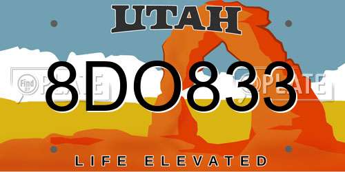8DO833 Utah License Plate
