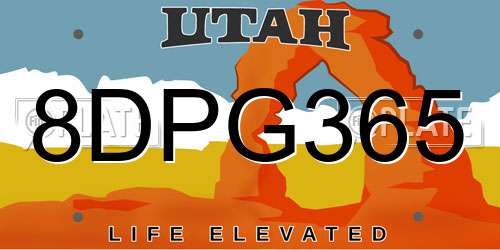 8DPG365 Utah License Plate