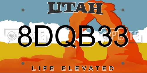 8DQB33 Utah License Plate