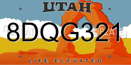 8DQG321 Utah License Plate