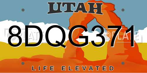 8DQG371 Utah License Plate