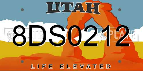 8DS0212 Utah License Plate