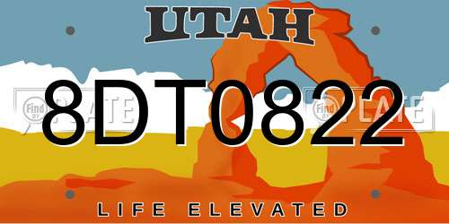 8DT0822 Utah License Plate