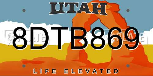 8DTB869 Utah License Plate