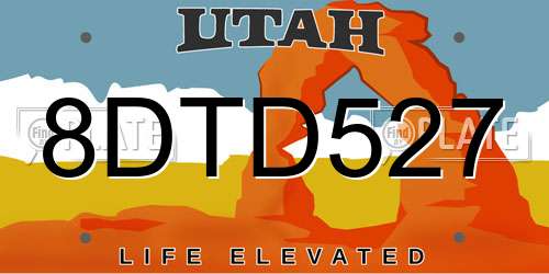 8DTD527 Utah License Plate