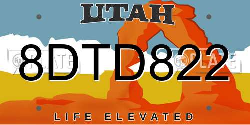 8DTD822 Utah License Plate