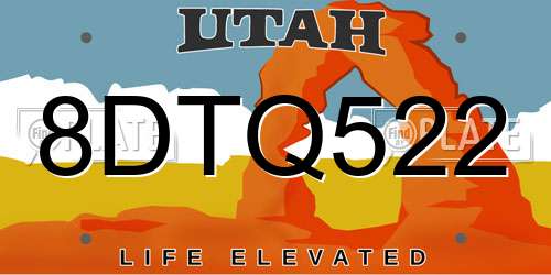 8DTQ522 Utah License Plate