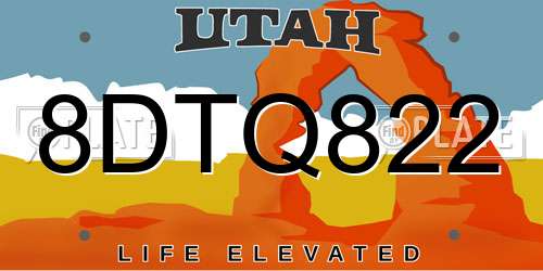 8DTQ822 Utah License Plate
