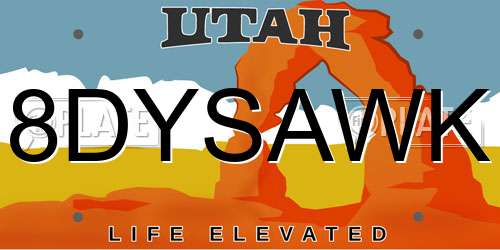 8DYSAWK Utah License Plate